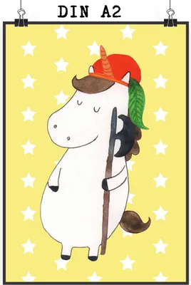 Produktbild von Mr. & Mrs. Panda Bild Einhorn Junge DIN A2 - Gelb Pastell - Geschenk, Einhörner, Wanddeko, Mittelalter, Plakat, Unicorn, Wanddekoration, Bube, drucke