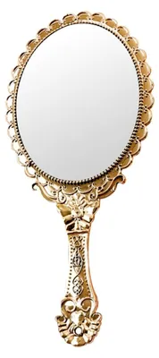 Produktbild von Kleine Retro Handspiegel für Damen im Vintage-Stil mit langem Griff in Roségold, tragbar für unterwegs