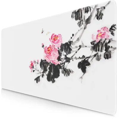 Imagen del producto de Alfombrilla para ratón Titanwolf Gaming XXL, 900 x 400 x 3 mm, base para escritorio, lavable, base antideslizante, velocidad y precisión, diseño "Flor Sumi-e"