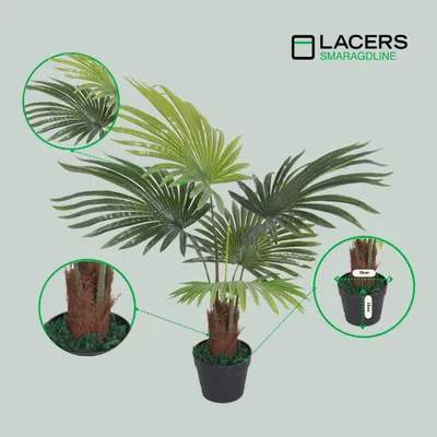 Produktbild von Lacers SMARAGDLINE künstliche Hanfpalme im Topf 70cm - dekorative Kunstpflanze - realistische Optik, langlebig für Wohnzimmer, Balkon und Büroräume