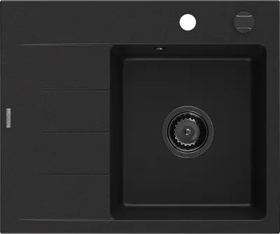 Immagine prodotto di Mexen Ben lavello in granito a una vasca con sgocciolatoio, destro 600 x 500 mm, nero, sifone nero - 6523605000-77-B