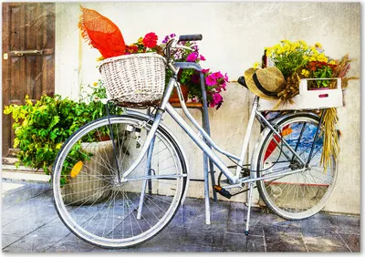 Produktbild von Tulup® Glas-Bild - 100 x 70 - Wandbild aus Glas - Wandkunst - Wandbild hinter gehärtetem Sicherheitsglas - Fahrzeuge - Weißes Fahrrad - Mehrfarbig