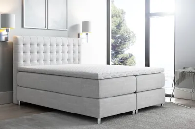 Produktbild von Boxspringbett Schlafzimmerbett Bett BAROS Stoff Hellgrau 180x200cm