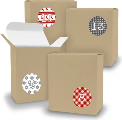Produktbild von Adventskalender zum Füllen 24x Quader BRAUN + Sticker V08 Z07