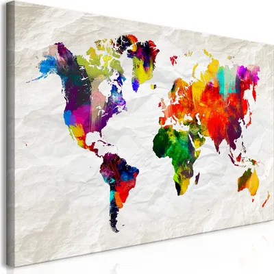 Produktbild von Wandbild Mega XXXL Weltkarte 250x125 cm Einteiliger XXL-Format Kunstdruck zur Selbstmontage Leinwandbilder moderne Bilder DIY Wanddekoration Wohnung Deko bunt k-A-0122-ak-e