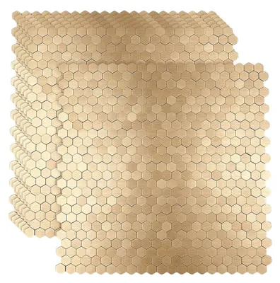 Sechseckige 3D-Wandfliesen, Gold, Aluminium, 7 Stück, 31,9x31,3 cm