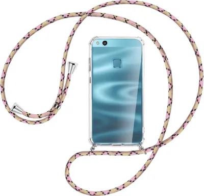 Produktbild von Handykette Backcover-Schutzhülle mit Band (Metall silberfarben) für Huawei P10 Lite - rosa Karo