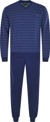 Image de hajo Hommes Set de pyjamas - long, manchettes, col V, Klima-Light, mélange de coton bleu L