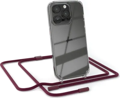 Produktbild von EAZY CASE Handykette für Apple iPhone 14 Pro, Clear Case aus Silikon, mit Umhängeband, abnehmbare Endstücke, Handyband in Rot