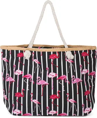 Produktbild von Omgoods – XXL-Strandtasche mit Flamingomotiven und Reißverschluss für Damen