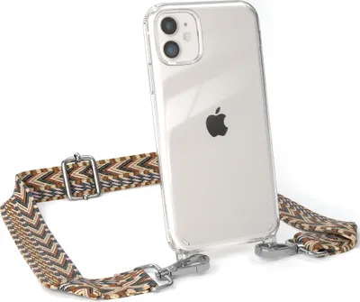 Produktbild von EAZY CASE Handykette - Verstellbarer Trageriemen kompatibel mit Apple iPhone 11, Handykordel mit transparenter Silikon-Hülle, Band in Braun