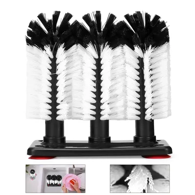 Produktbild von Gläserspülbürsten-Set schwarz, weiß Kunststoff, Spülbürste Gläserspüler, Abnehmbare Tassenbürste zur Reinigung von Gläsern und Thermoskannen