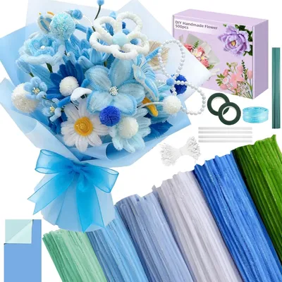 Produktbild von Pfeifenreiniger 500 Stücke, blau und grün, Blumen Set, für Bastelprojekt