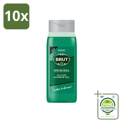 Immagine prodotto di 10 flaconi di gel doccia "Brut All in One" per capelli e corpo, profumo Original, da 500 ml ciascuno - confezione grande - 10 pezzi