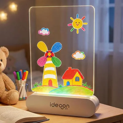 Produktbild von Kreative LED Acryl Maltafel für Kinder: Kabellose DIY Lampe mit Akku & 7 Buntstifte – Das perfekte Leucht-Geschenk für kleine Künstler 22x15cm