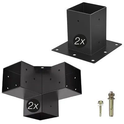 Produktbild von SOTECH Pfostenverbinder-Set 100 x 100 mm schwarz – 2x Eckverbinder + 2x Bodenhülse