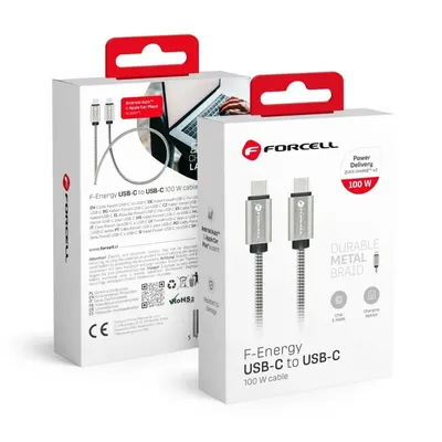 Immagine prodotto di Cavo FORCELL da tipo C a tipo C QC4.0 5A/20V PD 100W E-Mark metal C239 1m argento