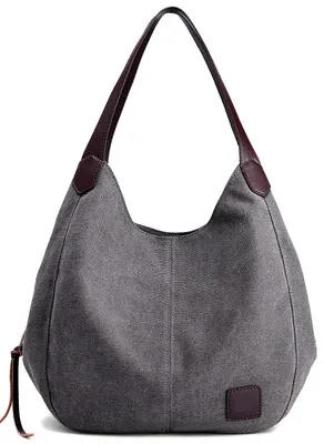 Produktbild von Canvas Tasche Damen Shopper Bag Handtasche Hobo Bag Grau