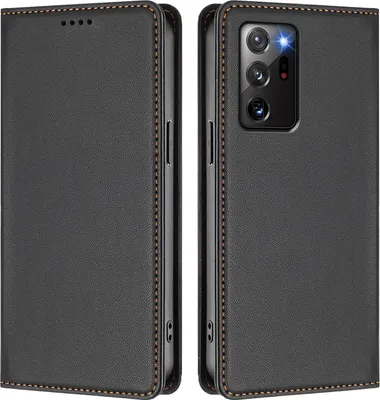 Produktbild von Handyhülle für Samsung Galaxy Note 20 Ultra, Kunstleder Klapphülle Stoßfeste Magnetische Hülle mit Ständer Schwarz