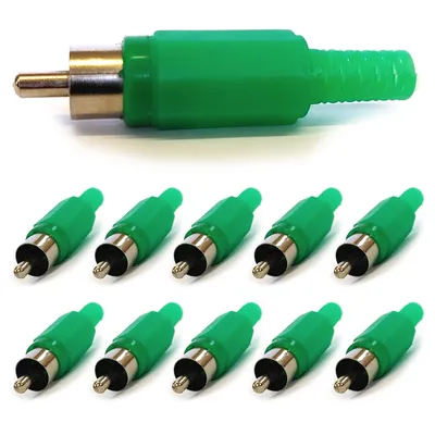 Produktbild von 10x Cinch Stecker Grün zum Löten mit Knickschutz RCA Audio Video Stecker Chinch