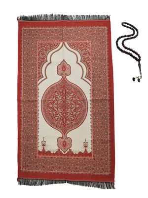 Obrázok produktu pre Turecký modlitebný koberec – vzor mihrab – tenký – 250 g – 125 x 65 cm – Misbaha – oranžový