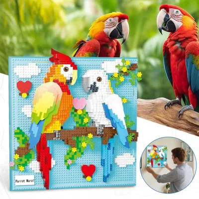 Productafbeelding van 1700-delig 3D papegaai wanddecoratie, bouwstenen, bouwset voor wandschildering, knutselset