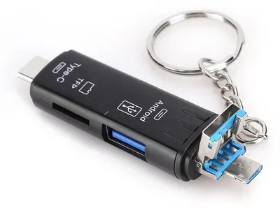 Obrázok produktu pre Multifunkčná čítačka kariet 5 v 1 s rozhraním USB 2.0, typ C, OTG, adaptér na pamäťové karty MicroSD (čierny)