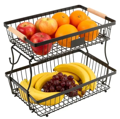 Productafbeelding van Omgoods - 2-Laags Fruit- en Groentemand met Bananenstandaard