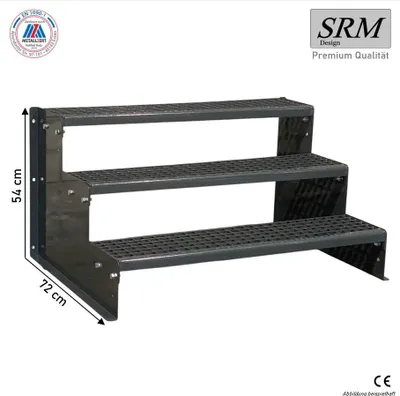 Zdjęcie produktu dla 3-stopniowe schody model 2 całkowicie antracytowe stalowe stopnie wysokość 18 cm, szerokość 70 cm, wysokość 54 cm bez poręczy
