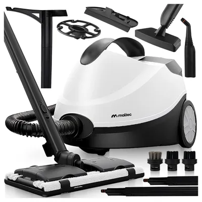 Image de Nettoyeur vapeur HDS6000W-PRO MalTec avec accessoires : balai vapeur, nettoyeur vapeur multifonction, stérilisateur à vapeur, nettoyeur de vitres, 2000W, blanc