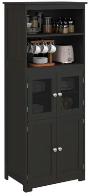 Produktbild von Aufbewahrungsschrank für die Küche – Küchenschrank – Buffet – Anrichte – Sideboard – Schwarz, MDF, mit Glastüren – 60 x 30 x 162 cm