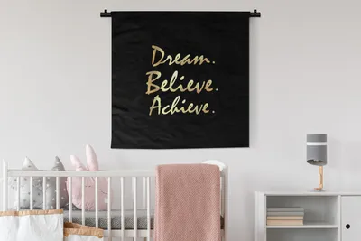 Produktbild von MuchoWow® Wandteppich Wandbehang Zitat - Traum - Schwarz - Gold 90x90 cm Tapisserie Dekoration Wandtuch - Wandaufhänger