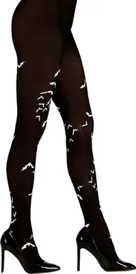 Image de Collants avec chauve-souris pour femmes 40 DEN | Noir Blanc Taille : XL