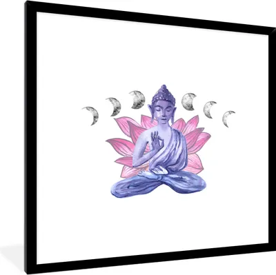 Produktbild von MuchoWow® MuchoWow® Gerahmtes Poster Buddha - Blumen - Planeten 40x40 cm - Poster mit zchwarzem Bilderrahmen - Mit Rahmen - Wanddekoration Schlafzimmer