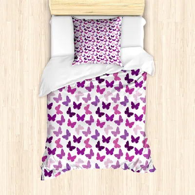 Produktbild von ABAKUHAUS Schmetterling Mantele, Schmetterling Geschnitzte Flügel, Milbensicher Allergiker geeignet mit Kissenbezügen, 135 cm x 200 cm - 80 x 80 cm, Lila Lila Rosa