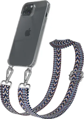 Produktbild von EAZY CASE Handykette - Verstellbarer Trageriemen kompatibel mit Apple iPhone 15, Handykordel mit transparenter Silikon-Hülle, Band in Blau