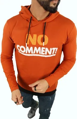 Produktbild von Herren Pullover Kapuzenpullover "No Comment" Pulli Kapzuensweatshirt Premium Hoodie Baumwolle L Orange