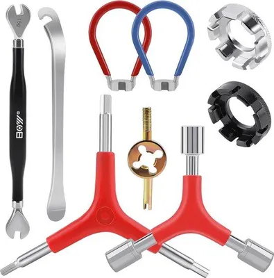 Productafbeelding van Famanu fietsonderhoudsset, 9-delig - inclusief Y-sleutel en bandenlichters