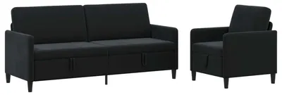 Zdjęcie produktu dla Zestaw sof składający się z 2 sztuk, kolor czarny, materiał: poliester, z miejscem do przechowywania