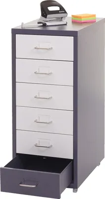 Produktbild von Rollcontainer Preston T851, Schubladenschrank Stahlschrank, 69x28x41cm 6 Schubladen  dunkelgrau weiß-dunkelgrau