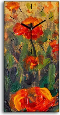 Produktbild von Wandbild Leinwand Bilder mit Uhr 30x60 Malerei Wiese Blumen Pflanzen Mohn - schwarze Hände