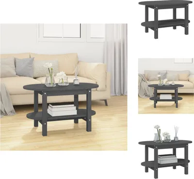 A collage of images showing a gray wooden coffee table with two shelves, displayed in different settings and angles.
