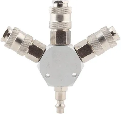 Immagine prodotto di Adattatore idraulico pneumatico portatile, triplo, color argento – ideale per utensili pneumatici e progetti fai-da-te