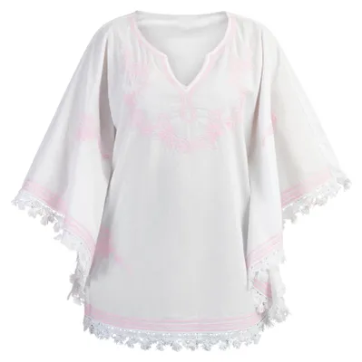 Image de Poncho pour femme IMALA - blanc et rose, taille XL