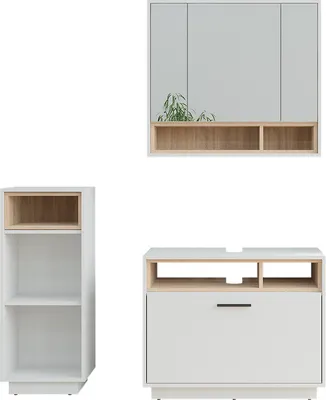 Produktbild von Badmöbel-Set Vicco Beatrice Weiß/Sonoma 3 Teile mit Midischrank, Model 55780