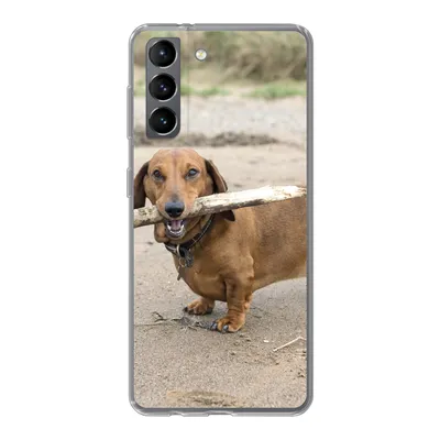 Produktbild von MuchoWow® Handyhülle Schutzhülle Hülle für Samsung Galaxy S21 Ein schöner Dackel mit einem Stock im Maul Silikon Softcase Handy Hülle - Softcase