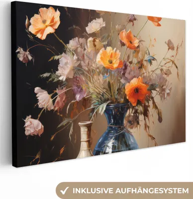 Produktbild von MuchoWow® - Leinwandbilder - Blumenstrauß - Blumen - Ölfarbe - Stillleben - Pastell, Wandbild, Wanddeko Bilder Wohnzimmer, 30x20 cm