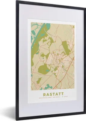 Produktbild von MuchoWow® Gerahmtes Poster Karte - Rastatt - Jahrgang - Karte 40x60 cm - Poster mit Schwarzem Bilderrahmen Wandposter Rahmen Foto Bilder - Poster in Rahmen