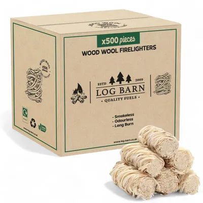 Produktbild von Log Barn Natürliche Anzündwolle - 500 Stück, Öko Anzünder Holzwolle für Holzöfen, Pizzaöfen, offene Feuer, Kaminanzünder und Grillanzünder - Echtes Log Barn Anfeuerholz (500 PC)