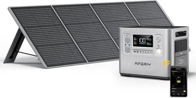Produktbild von AFERIY 2400 W Powerstation 2048 Wh mit 200 W Solarpanel, 13 Ausgänge, App-Steuerung, für Camping, Wohnmobil und Garten